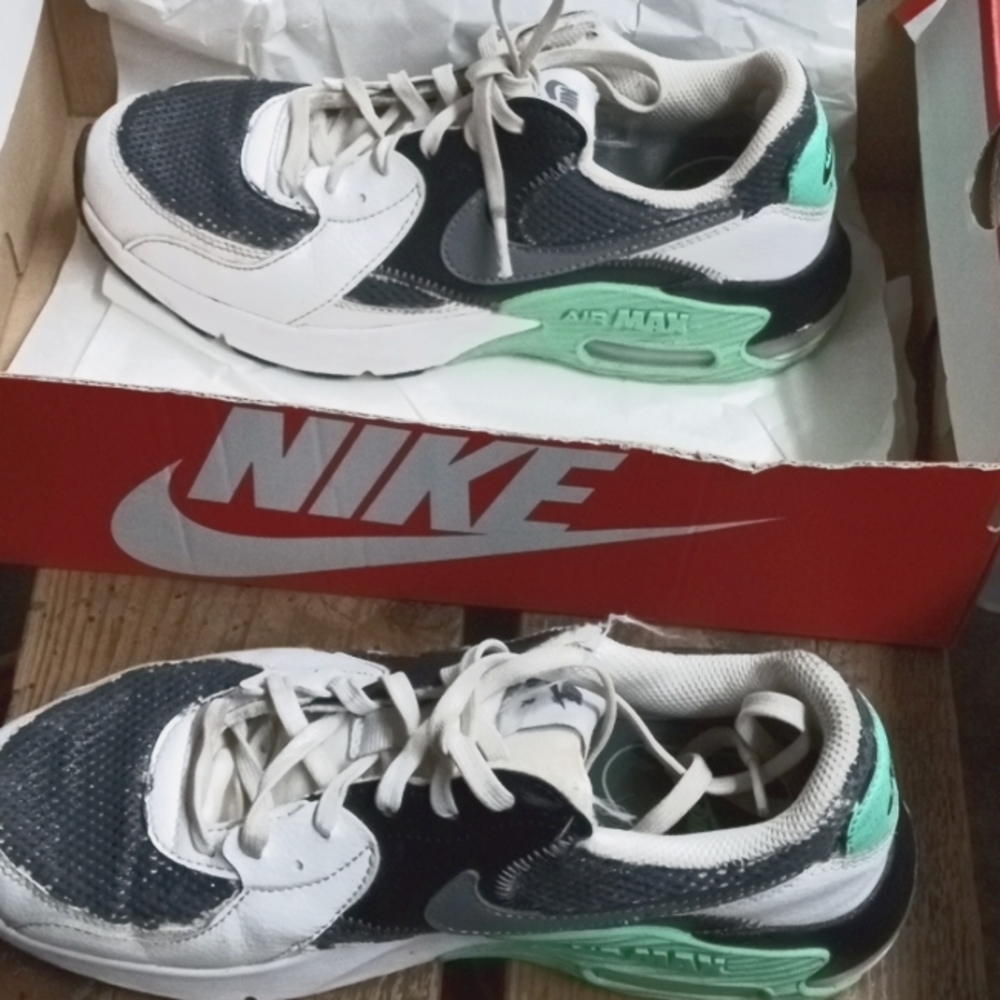Gray black white and mint colored Air maxes